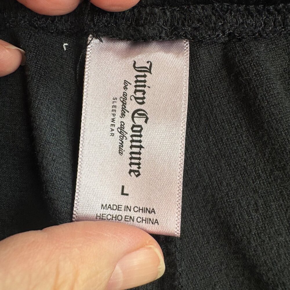 Juicy Couture Sleepwear Joggers Black Velour Bling Sz L - Picture 8 of 9